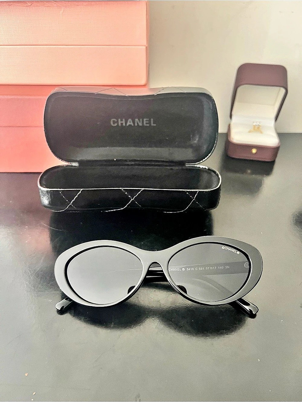 Chanel Oval Sunglasses 5416 Black Sunglasses with Quilted Case